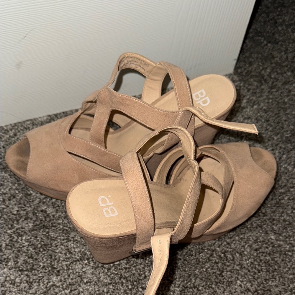 bp Tan Wedge Sandals with Suede Straps